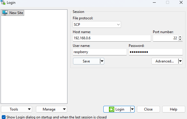 SSH connection example